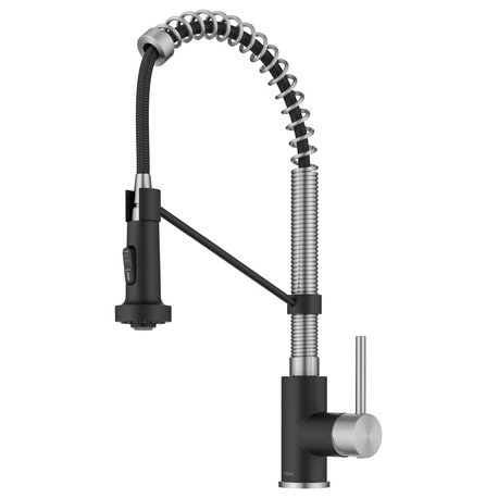 Bolden Commercial Style 2-Function Pull-Down 1-Handle 1-Hole Kitchen Faucet, Spot-Free Stainless Steel/ Matte Black