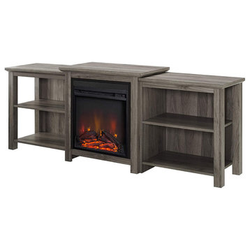 Classic TV Stand, 4 Open Compartments and Center Electric Fireplace, Slate Grey