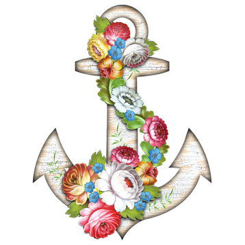 Floral Anchor Wood Orn