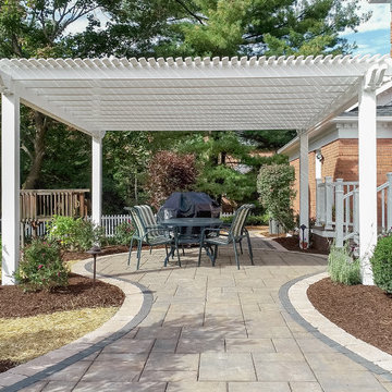 Unilock Beacon Hill patio, Pergola, AZEK Deck and LED Lighting