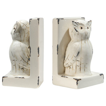 Ceramic Owl Bookends, Set of 2