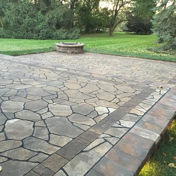 Belgard Mega Libre Custom Two Tier Patio with Custom Built Fire Pit