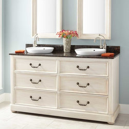 60" KARRYNA MAHOGANY DOUBLE VANITY FOR SEMI-RECESSED SINKS - ANTIQUE WHITE - Bathroom Vanities And Sink Consoles