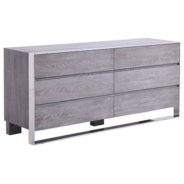 Limari Home Arlene 6-Drawer Rectangular Modern Wood Veneer Dresser in Elm Gray