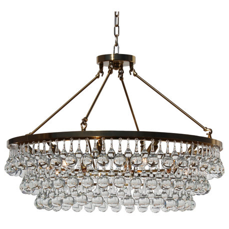 Lightupmyhome Celeste 32" Glass Drop Chandelier, Hanging or Flush Mount, Brass