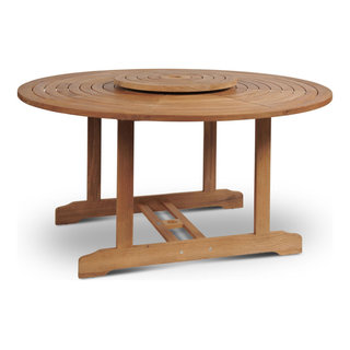 Ambre 59 in. Dia Round Teak Outdoor Dining Table with Lazy Susan