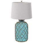 StyleCraft Home Collection - Montego bay seeded glass and netting with white linen shade - Accent your decor with this lovely Table Lamp.