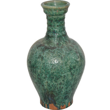 Vase Ridged Neck Colors May Vary Speckled Green Variable Ceramic