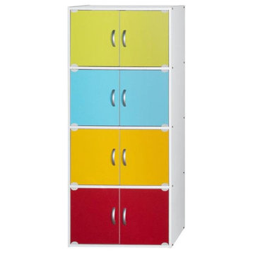 Hodedah 4 Shelf 8 Door Versatil Wooden Bookcase Cabinet in Multi-color Finish