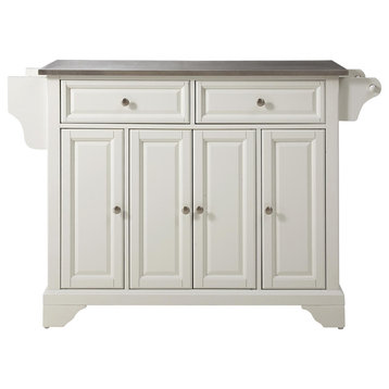 LaFayette Stainless Steel Top Kitchen Island, White Finish