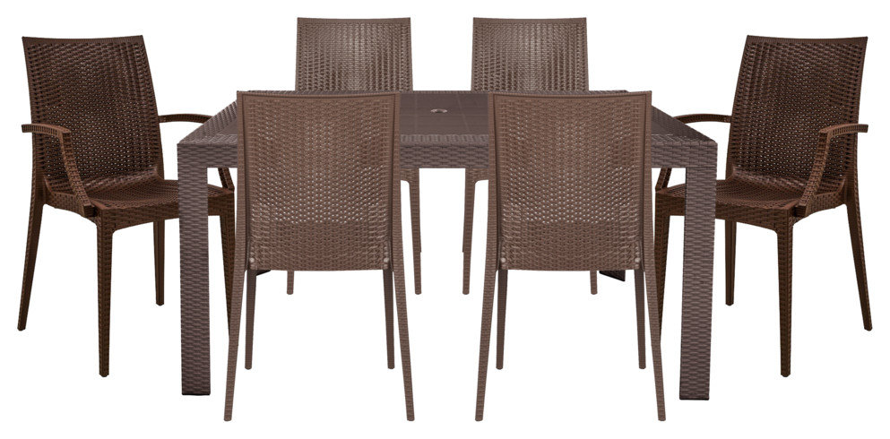 Mace Mid-Century 7-Piece Rectangular Outdoor Dining Set with 4 Side ...