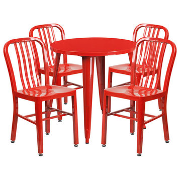 5-Piece 30" Round Metal Table Set, Red