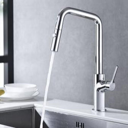 Chrome Finished Brass 360&deg; Rotatable Single Handle Pull Out Kitchen Sink Faucet F0489C - Kitchen Faucets