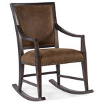 Hooker Furniture - Big Sky Rocking Chair - Inspired by the natural beauty of American wilderness landscapes, the Big Sky Rocking Chair is vintage, rustic and relaxing. Featuring a leather seat and back and dramatic nailhead trim, the arms, stretchers and rockers are finished in Charred Timber, a wire-brushed black evoking the restorative beauty of a fire-ravaged forest.