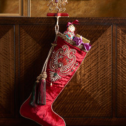 Jay Strongwater Pearl Paisley Red Christmas Stocking - Christmas Stockings And Holders
