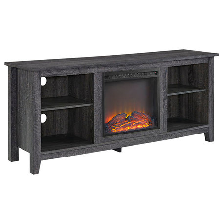 58" Wood TV Stand With Electric Fireplace Insert, Charcoal