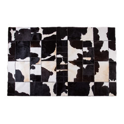 Handmade Cowhide Patchwork Area Rug, Rectangle Black White 9&rsquo;4&rdquo;x6&rsquo;5&rdquo; - Area Rugs