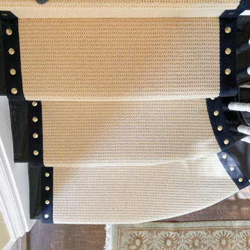 Custom Stair Runner with Nail Heads and Black Wide Binding