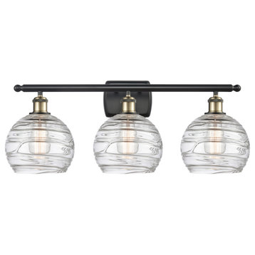 Deco Swirl 3-Light Bath Vanity-Light, Black Antique Brass, Clear