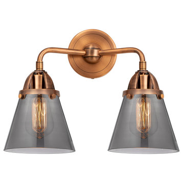 Small Cone Bath Vanity Light, Antique Copper, Plated Smoke, Plated Smoke