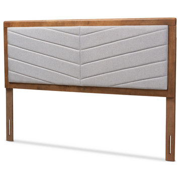 Iden Modern Light Grey Upholstered and Brown Finished Wood King Size Headboard