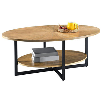 Modern Industrial Coffee Table, Metal Frame With Oval Shaped Top, Rustic Nature