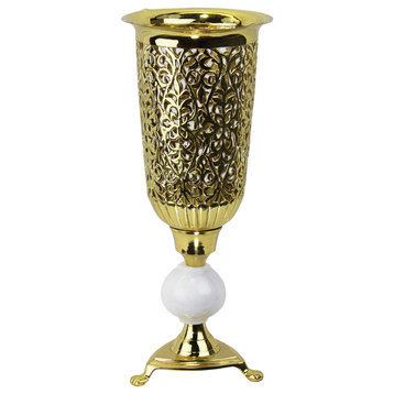 Natural Geo Brass & White Marble 14" Candle Lantern Vase