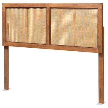 Gilbert Mid-Century Modern Ash Walnut Finished Wood and Synthetic Rattan