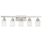 Craftmade - Chicago 5-Light Chandelier in Brushed Polished Nickel - The strong lines and larger scale of the Chicago collection by Craftmade make a bold statement easily at home in any setting. The striking chandeliers do not include glass shades but can be customized with clear seeded glass globes sold separately. The coordinating clear seeded glass vanities and mini pendant provide excellent lighting options for any bathroom large or small.  This light requires 5 , 60 Watt Bulbs (Not Included) UL Certified.