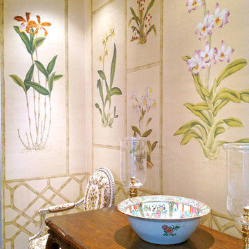Handprinted Chinoiserie wallpaper in interior design