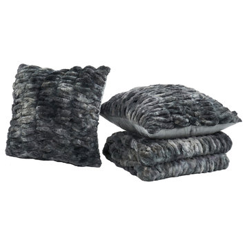 Faux Fur Shar Pei 3 Piece Throw and Pillow Shell Set, Meteorite, Throw 50"x60" and 2 Pillow Shells 20"x20"