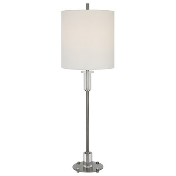 Contemporary Minimalist Steel Metal Buffet Lamp 37 in Clear Crystal Silver