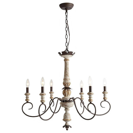 LNC 6-Light French Country Weathered White Wood Chandelier, 31"