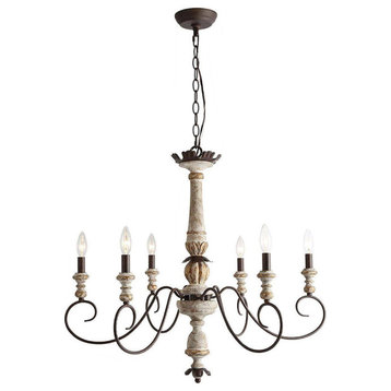 LNC 6-Light French Country Distressed white Wood Large Chandelier 28"H
