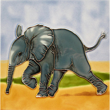 4x4" Baby Elephant Ceramic Art Tile Drink Holder Coaster