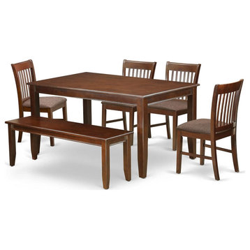 Mid Century Dining Set, Rectangular Tabletop With Slatted Back Chairs, 6 Pieces