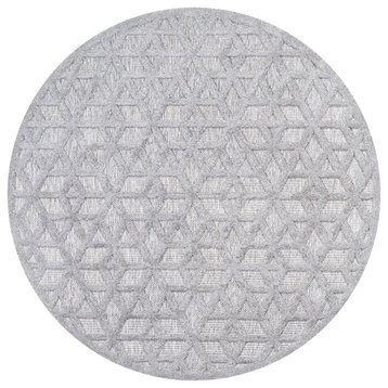 Talaia Neutral Geometric Indoor/Outdoor Light Gray 5' Round Area Rug