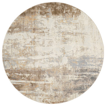 Weave & Wander Frida Distressed Abstract Watercolor Rug, Gray/Beige, 7'9"x7'9" R
