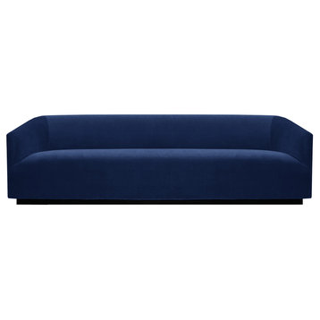 Midcentury Modern Bari Shelter Arm Sofa in Grey Velvet, Navy Blue