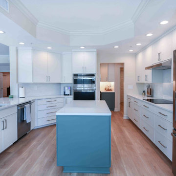 Title: Bright Transitional Kitchen with Soft Blue Accents