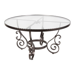 San Cristobal 48"Rd. Glass Top Dining Table With 2" Umbrella Hole - Outdoor Dining Tables