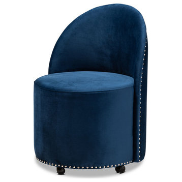 Mathilde Glam Luxe Navy Blue Velvet Fabric Rolling Accent Chair
