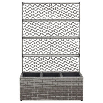 Vidaxl Trellis Raised Bed With 3 Pots 32.7"x11.8"x51.2" Poly Rattan Gray