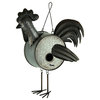 Distressed Metal Art Rooster Hanging Bird House