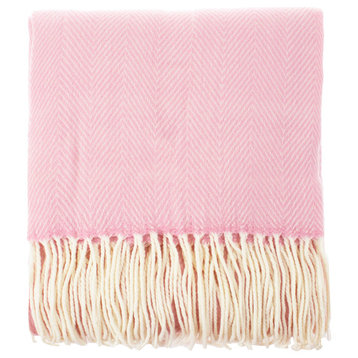 Herringbone Fringed Throw Blanket - 50"W x 60"L, Pink