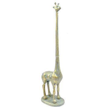 Antique Seaworn Bronze Cast Iron Giraffe Extra Toilet Paper Stand 19"