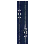 Liora Manne - Capri Ropes Indoor/Outdoor Rug, Navy, 2'x8' Runner - This hand-hooked area rug features a navy blue background with a simple white rope with a nautical rope detail. A classic, coastal motif, this design will effortlessly compliment any space inside or outside your home.  Made in China from a polyester acrylic blend, the Capri Collection is hand tufted to create bright multi-toned detailed designs with a high-quality finish. The material is flatwoven, weather resistant and treated for added fade resistant making this the perfect rug for indoor or outdoor placement. This soft, durable piece is ideal for your patio, sunroom and those high traffic areas such as your entryway, kitchen, dining room and living room. A fresh take on nautical style, these area rugs range in style from coastal to tropical motifs that beautifully accent your home decor. Limiting exposure to rain, moisture and direct sun will prolong rug life.