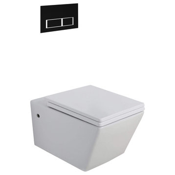 In-Wall Toilet Set, 2"x4" Carrier and Tank, Black Rectangular Actuators