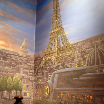 Paris Panorama 360 degree Mural hand painted throughout a 17 foot stairway