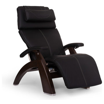 Human Touch PC-610 Perfect Chair Dark Walnut Zero-Gravity Recliner Black Vinyl